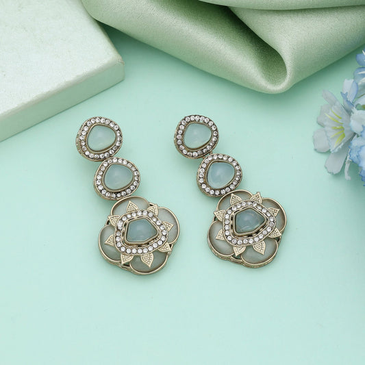 Sky Blue Color Kundan Earrings Stylish Designer Ethnic Jewelry Statement Accessory