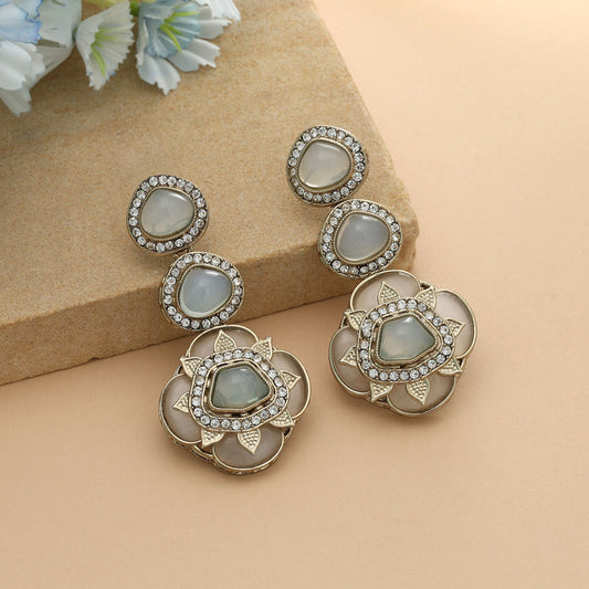 Sky Blue Color Kundan Earrings Stylish Designer Ethnic Jewelry Statement Accessory