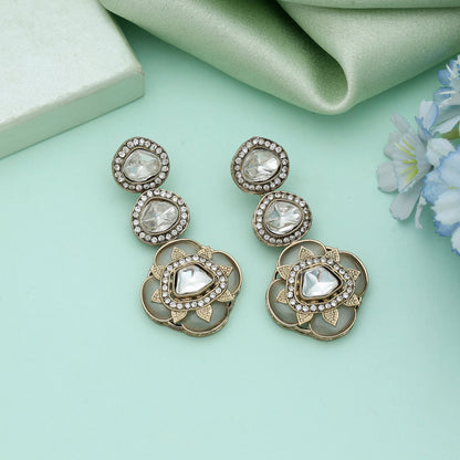 White Color Kundan Earrings Classic Ethnic Wedding Jewelry Elegant Statement Style