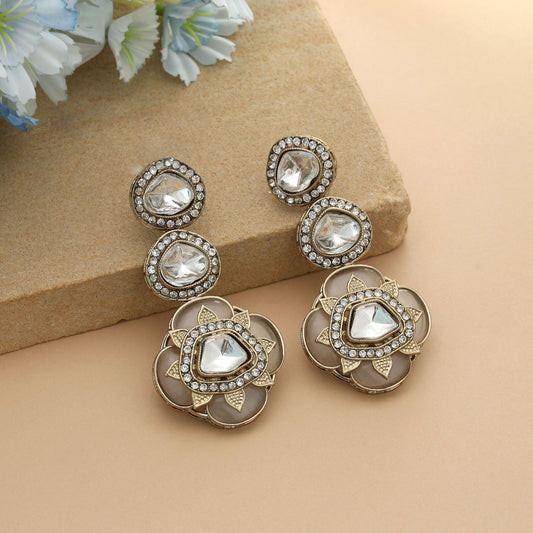 White Color Kundan Earrings Classic Ethnic Wedding Jewelry Elegant Statement Style