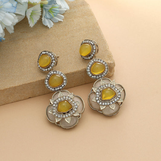 Yellow Color Kundan Earrings Elegant Traditional Ethnic Jewelry Style For Women