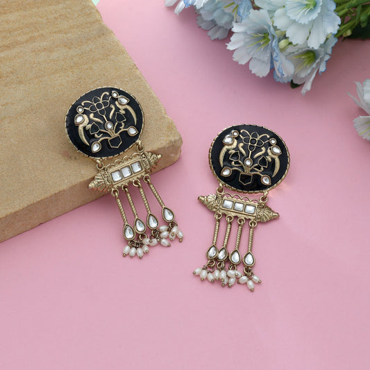 Schwarzfarbene Meena-Arbeit Kundan-Ohrringe Stilvoller traditioneller Party-Schmuck
