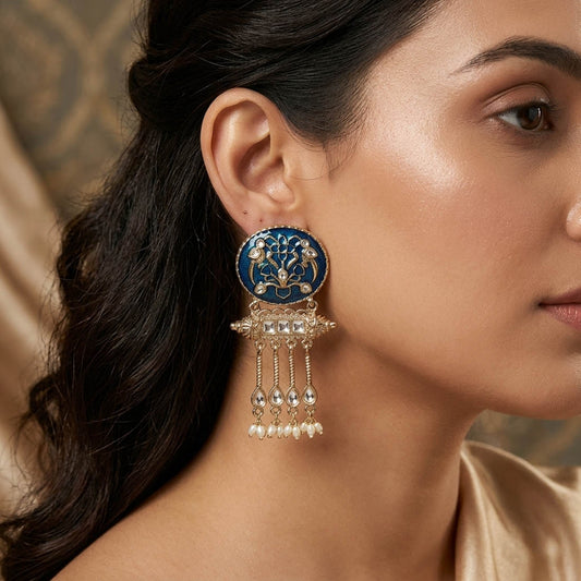 Turquoise Blue Color Meena Work Kundan Earrings Vibrant Traditional Jewelry Design