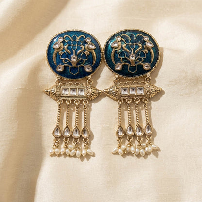Türkisblaue Meena-Arbeit Kundan Ohrringe Lebendiges traditionelles Schmuckdesign