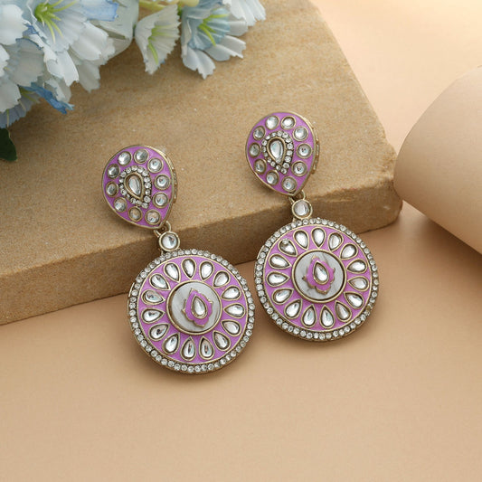 Light Purple Color Meena Work Kundan Earrings Stylish Traditional Designer Jewelry