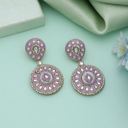 Light Purple Color Meena Work Kundan Earrings Stylish Traditional Designer Jewelry