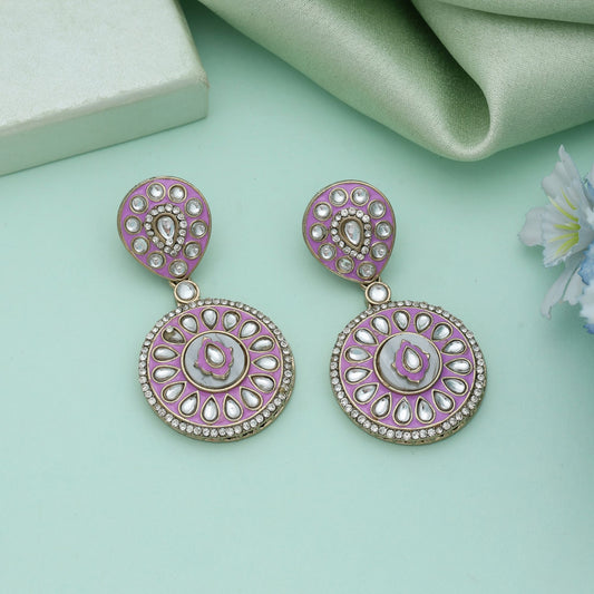 Light Purple Color Meena Work Kundan Earrings Stylish Traditional Designer Jewelry