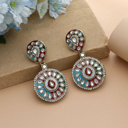 Mehrfarbige Meena-Arbeit Kundan Ohrringe Festlicher ethnischer Designerschmuck Statement