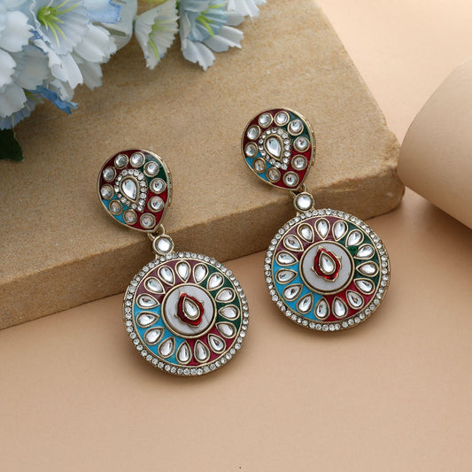 Multi Color Meena Work Kundan Earrings Festive Ethnic Designer Jewelry Statement