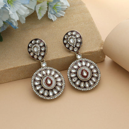 Maroon Color Meena Work Kundan Earrings Royal Ethnic Bridal Jewelry Design