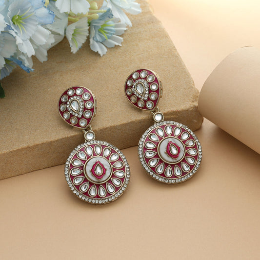 Rot Farbe Meena Arbeit Kundan Ohrringe Traditioneller Hochzeitsschmuck Statement-Stil