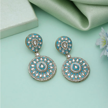 Rama Green Color Meena Work Kundan Earrings Classic Ethnic Designer Jewelry