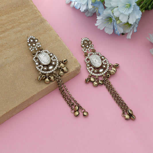 White Color Kundan Earrings Elegant Traditional Ethnic Jewelry Design For Women