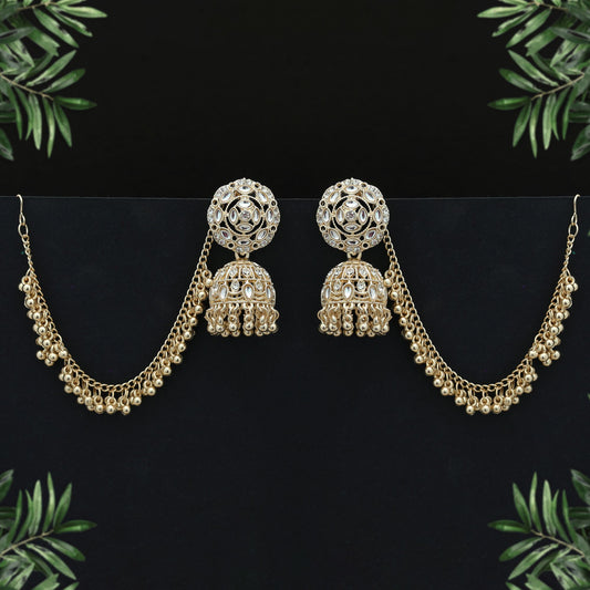 White Color Kundan Earrings Stylish Traditional Party Wear Jewelry