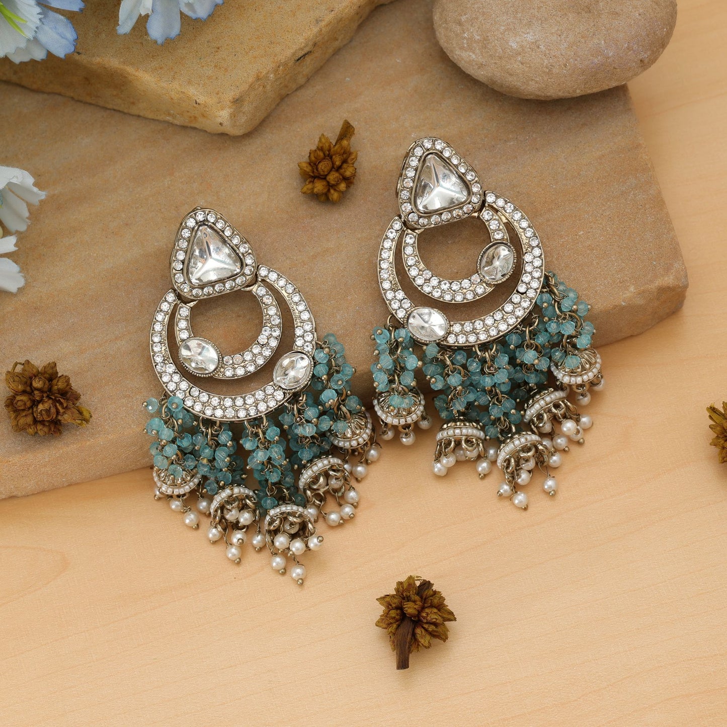 Firozi Farbe Kundan Ohrringe Einzigartiger Ethno-Partyschmuck Design