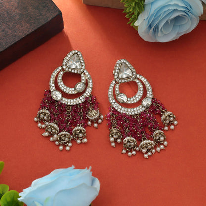 Magenta Farbige Kundan Ohrringe Auffällige Statement Traditioneller Schmuck Kollektion