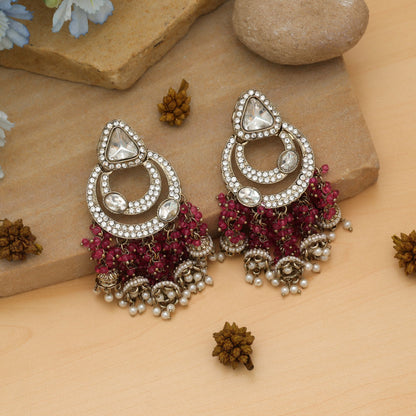 Magenta Farbige Kundan Ohrringe Auffällige Statement Traditioneller Schmuck Kollektion
