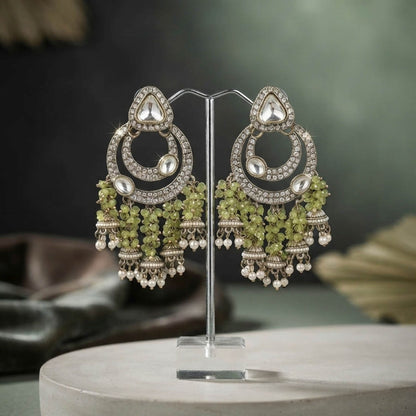 Parrot Green Color Kundan Earrings with Elegant Stonework and Beautiful Traditional Bridal Jewellery Design