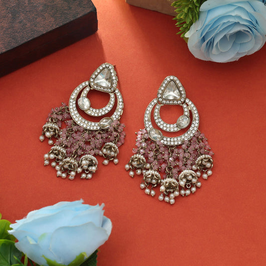 Pinkfarbene Kundan-Ohrringe, feminin, elegant, für Party-Outfits, Schmuckdesign