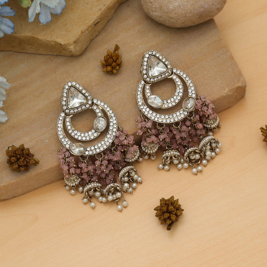 Pinkfarbene Kundan-Ohrringe, feminin, elegant, für Party-Outfits, Schmuckdesign