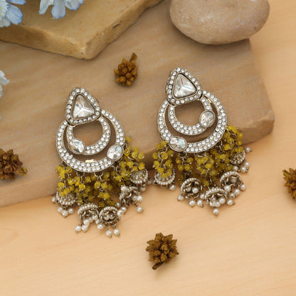 Gelbe Kundan-Ohrringe, leuchtender festlicher ethnischer Schmuck