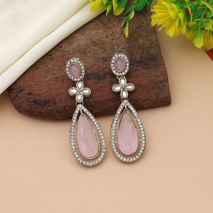 Lovely Light Pink Color Kundan Earrings For Party Fashion