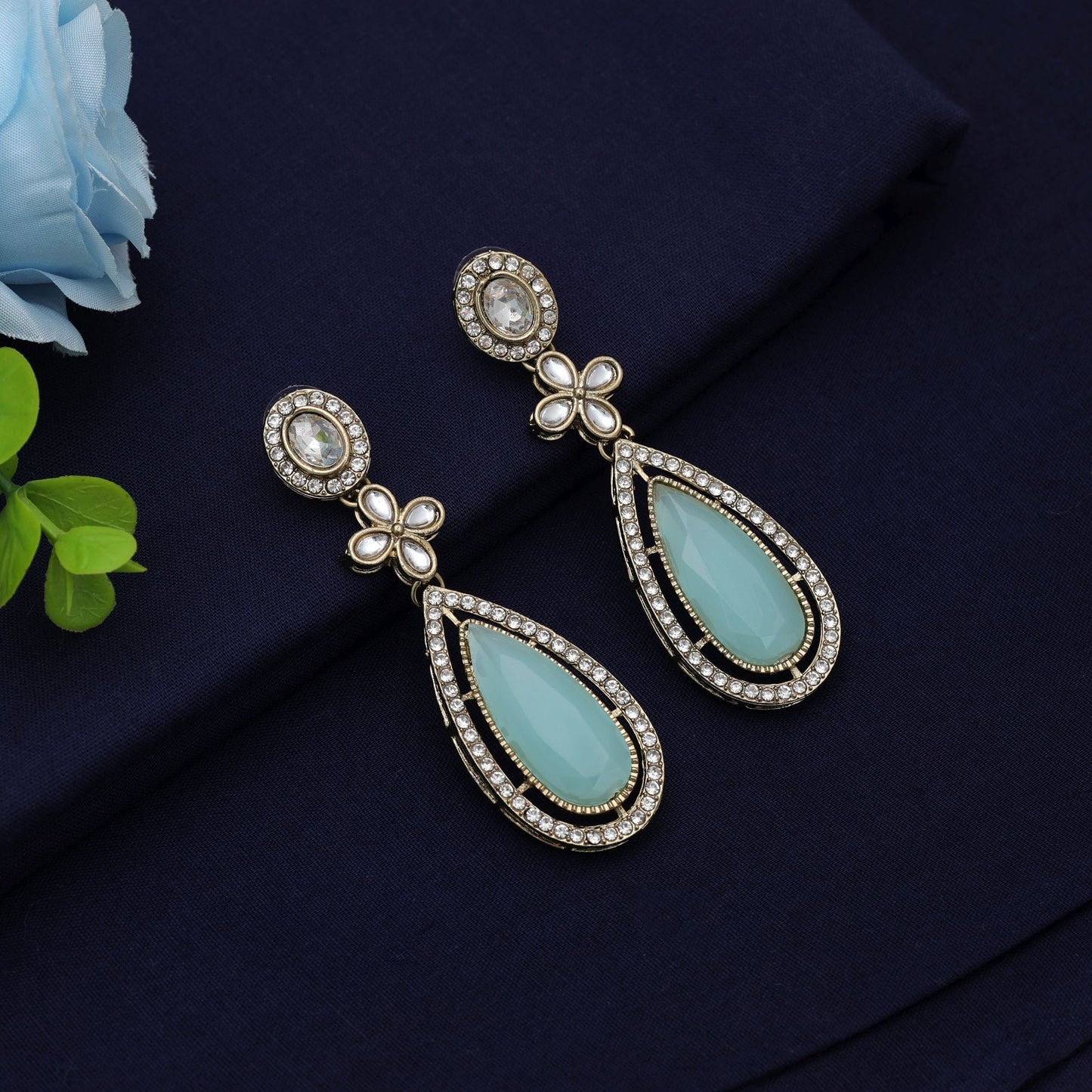 Attractive Pista Green Color Kundan Earrings For Festive Wear