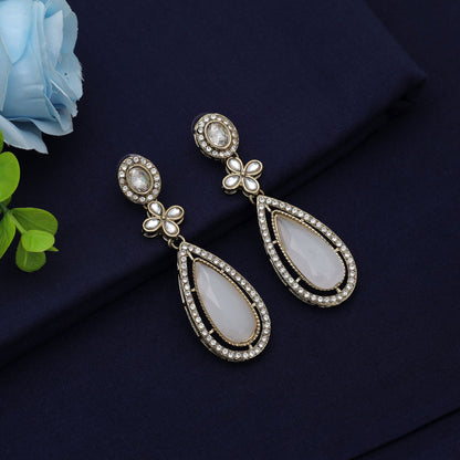 Premium White Color Kundan Earrings For Elegant Wedding Looks