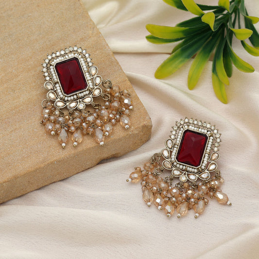 Elegante weinrote Kundan-Ohrringe für den traditionellen Alltag