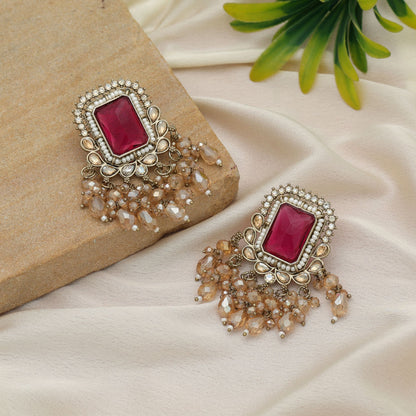 Gorgeous Rani Color Kundan Earrings For Wedding Party Looks