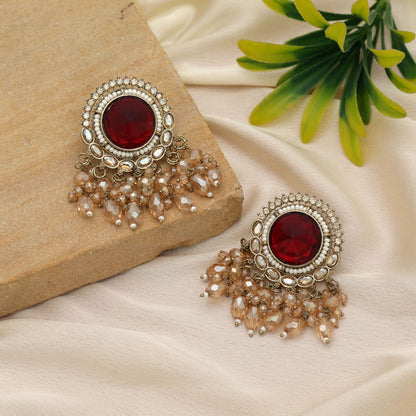 Charming Maroon Color Kundan Earrings For Designer Fashion Wear