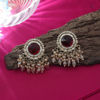 Charming Maroon Color Kundan Earrings For Designer Fashion Wear