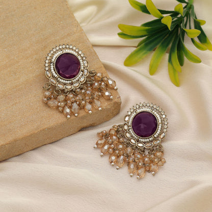 Elegante lila Kundan-Ohrringe für Damen, Party-Wear