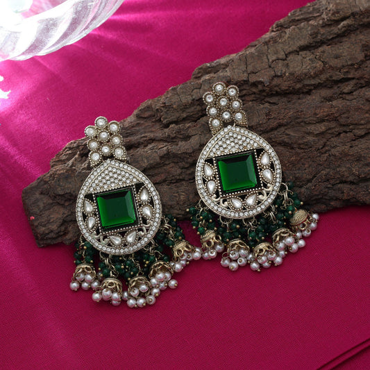 Designer grüne Kundan-Ohrringe für traditionelle Party-Looks