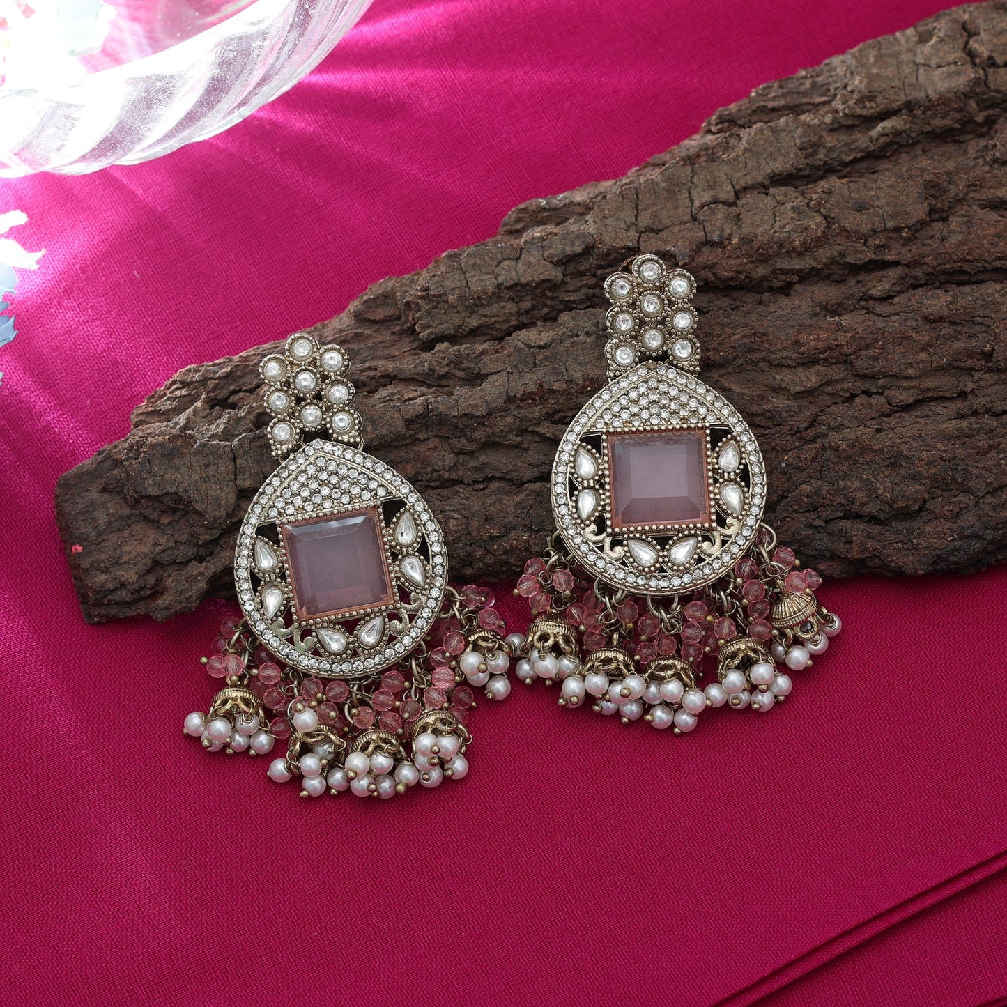 Pretty Light Pink Color Kundan Earrings For Bridal Fashion