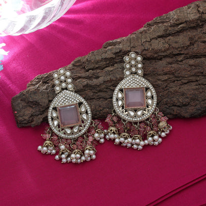 Pretty Light Pink Color Kundan Earrings For Bridal Fashion