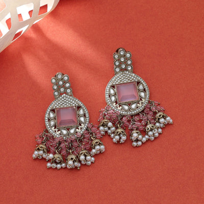 Pretty Light Pink Color Kundan Earrings For Bridal Fashion
