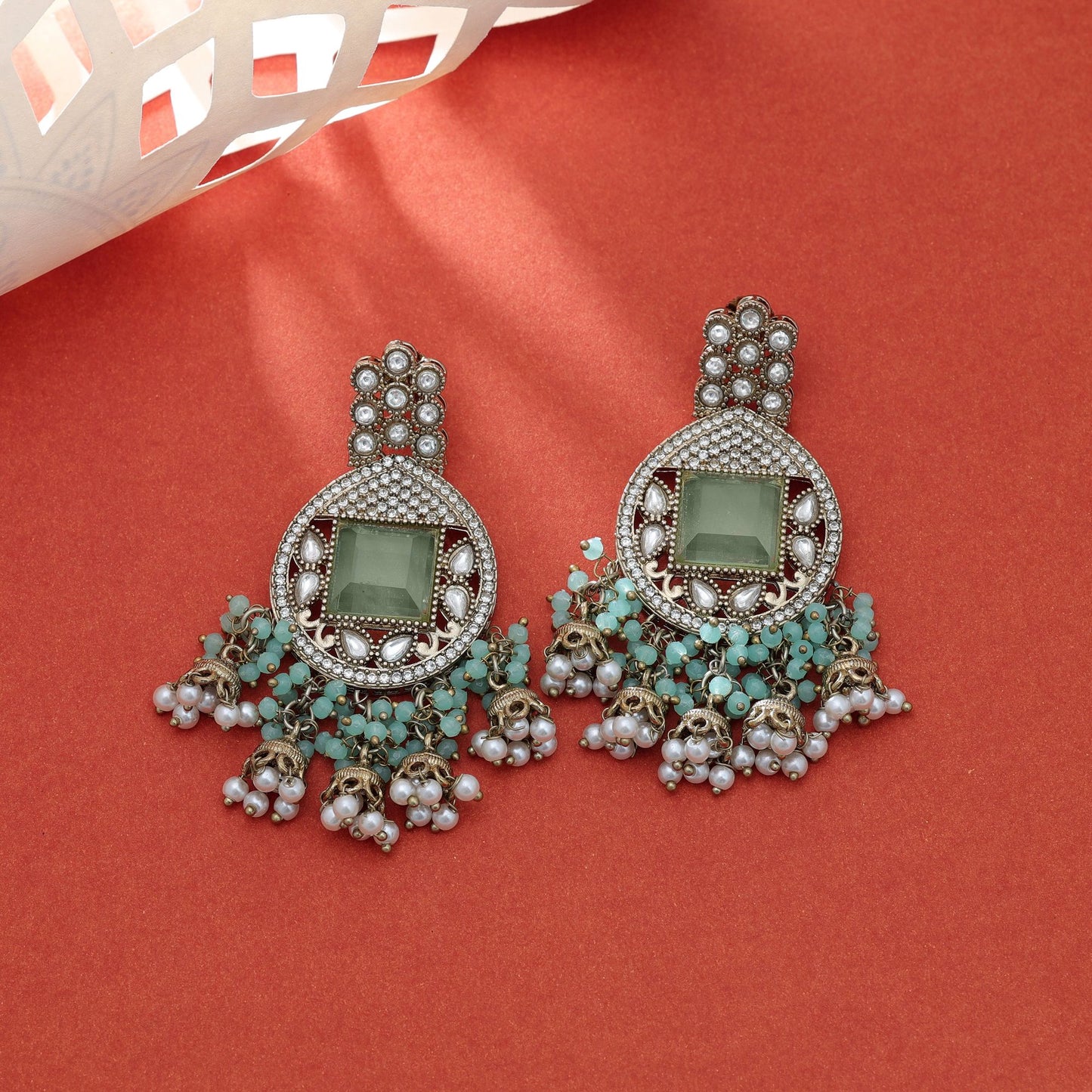 Gorgeous Pista Green Color Kundan Earrings For Wedding Style