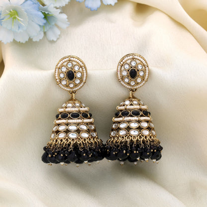 Premium Schwarzfarbene Kundan Ohrringe für schicke Ethno-Looks