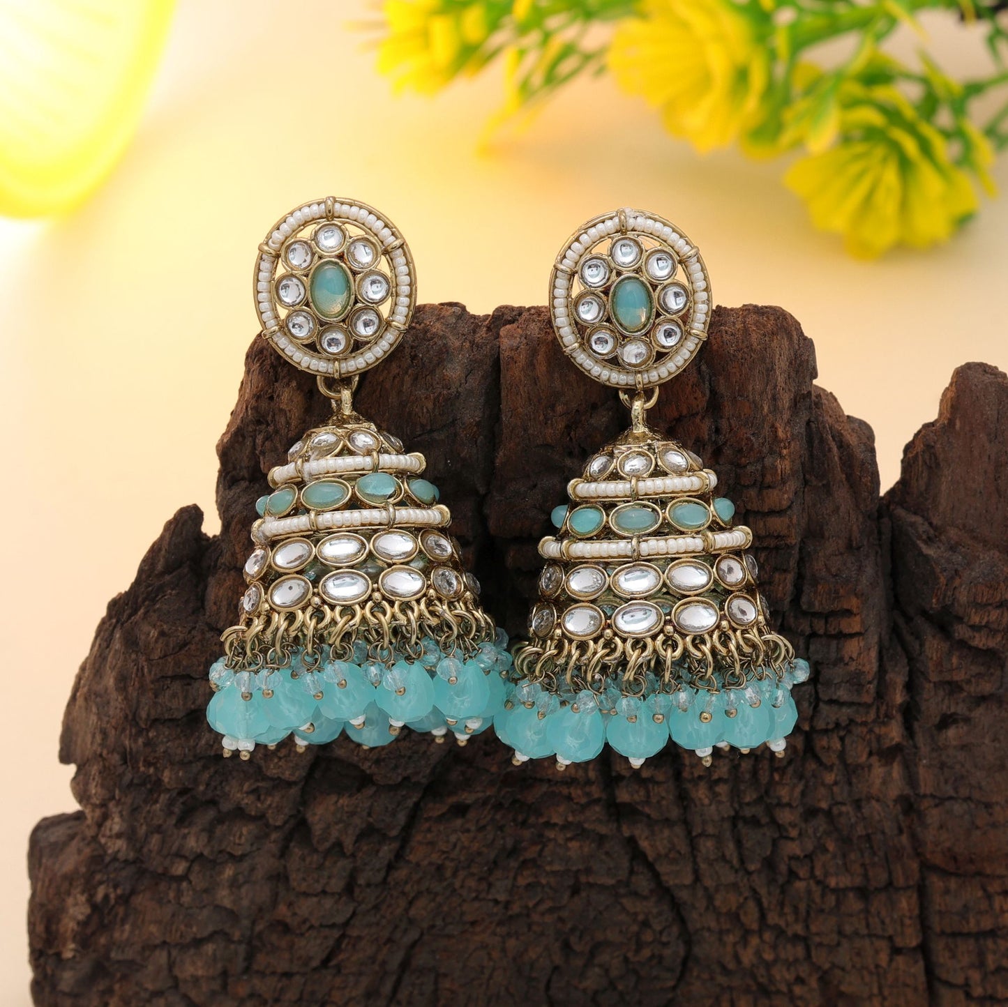 Elegant Firozi Color Kundan Earrings For Stylish Daily Looks