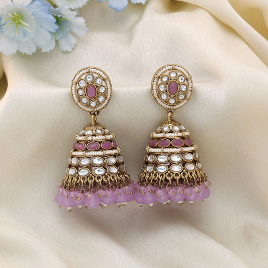Graceful Light Purple Color Kundan Earrings For Ethnic Style