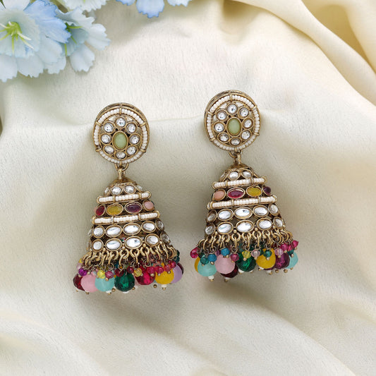 Attractive Multi Color Kundan Earrings For Wedding Styling
