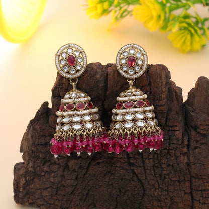 Trendige Rani-farbene Kundan-Ohrringe für edle Party-Looks