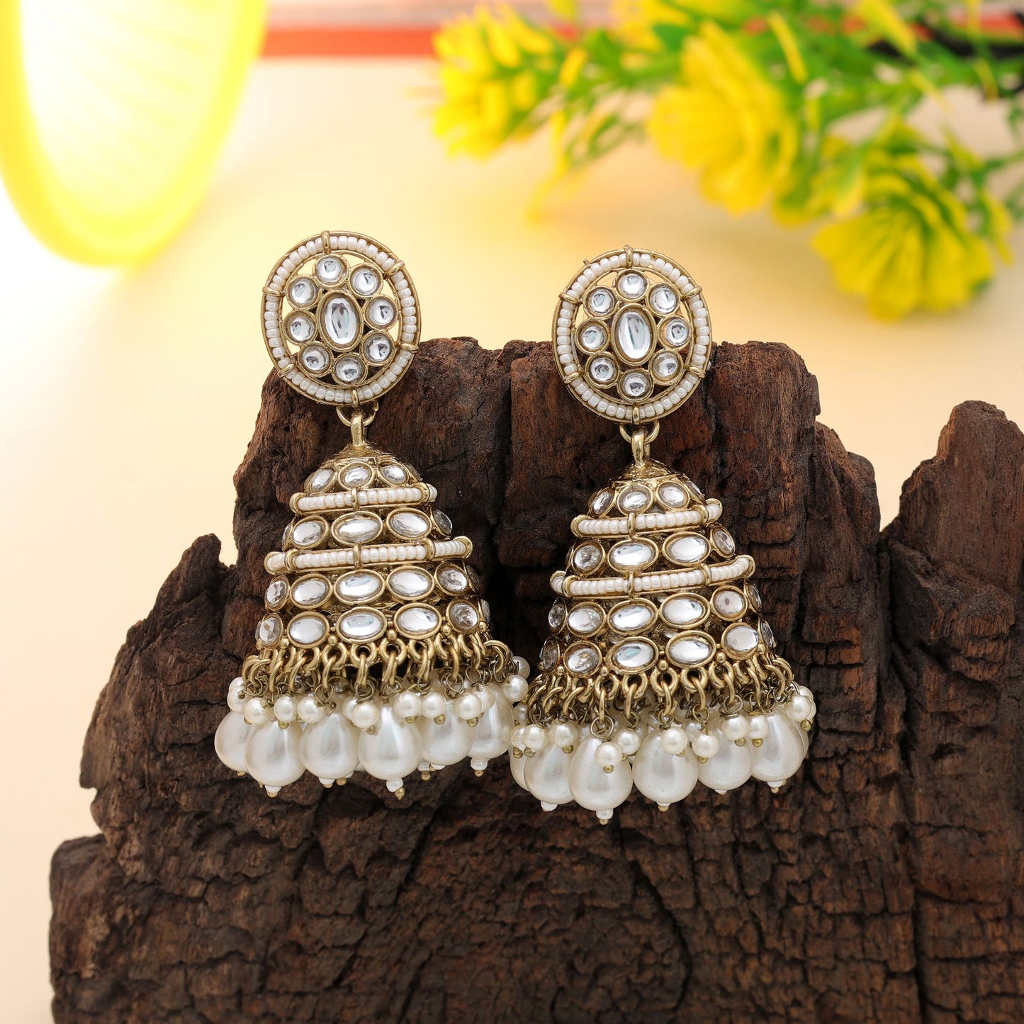 Pure White Color Kundan Earrings For Elegant Bridal Looks