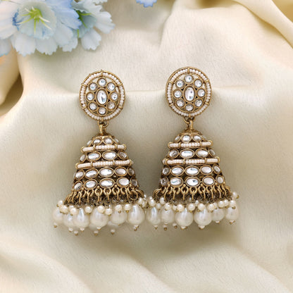 Pure White Color Kundan Earrings For Elegant Bridal Looks