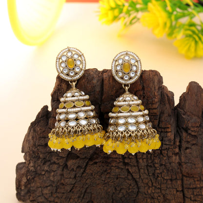 Bright Yellow Color Kundan Earrings For Festive Fashion Looks