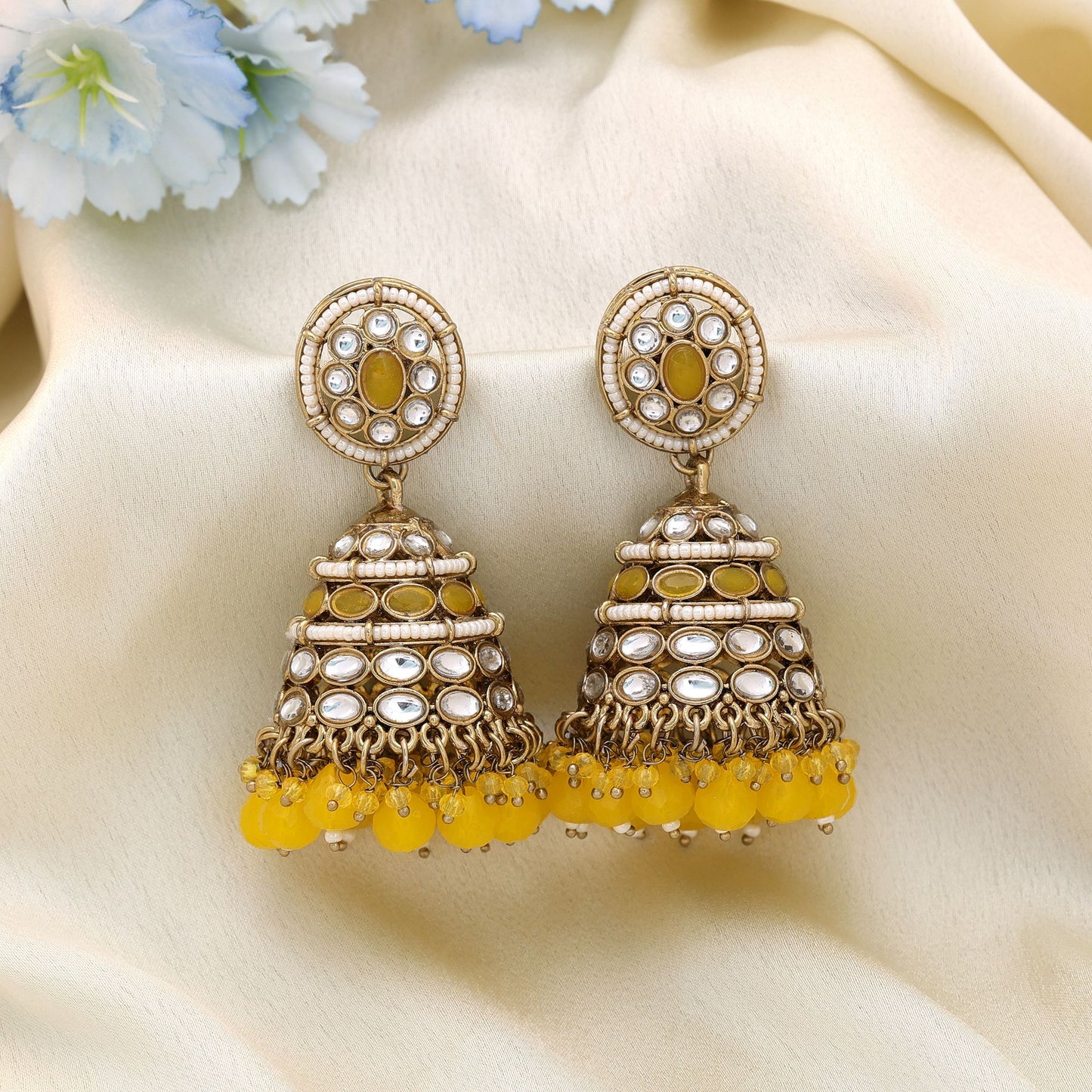 Bright Yellow Color Kundan Earrings For Festive Fashion Looks