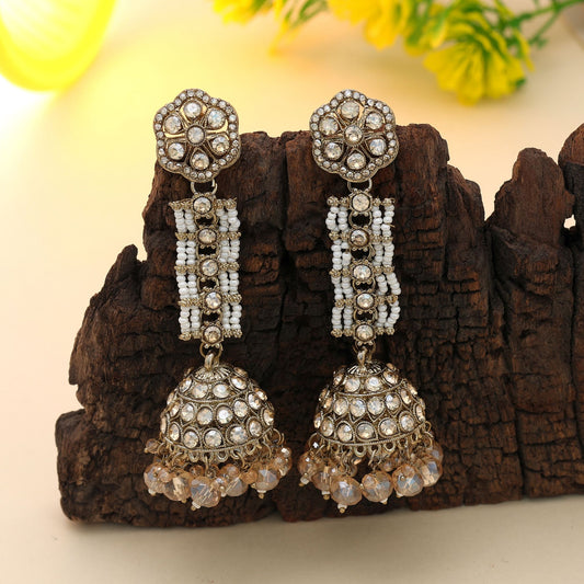 Royal Gold Color Kundan Earrings For Wedding Celebration Wear