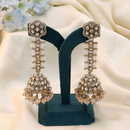 Royal Gold Color Kundan Earrings For Wedding Celebration Wear