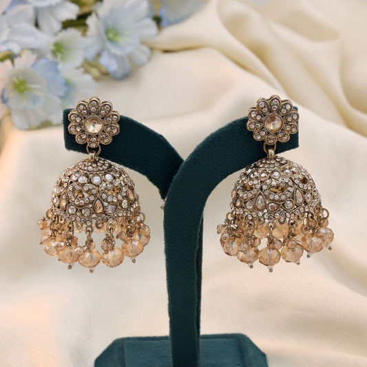 Sparkling Gold Color Kundan Earrings For Designer Party Looks